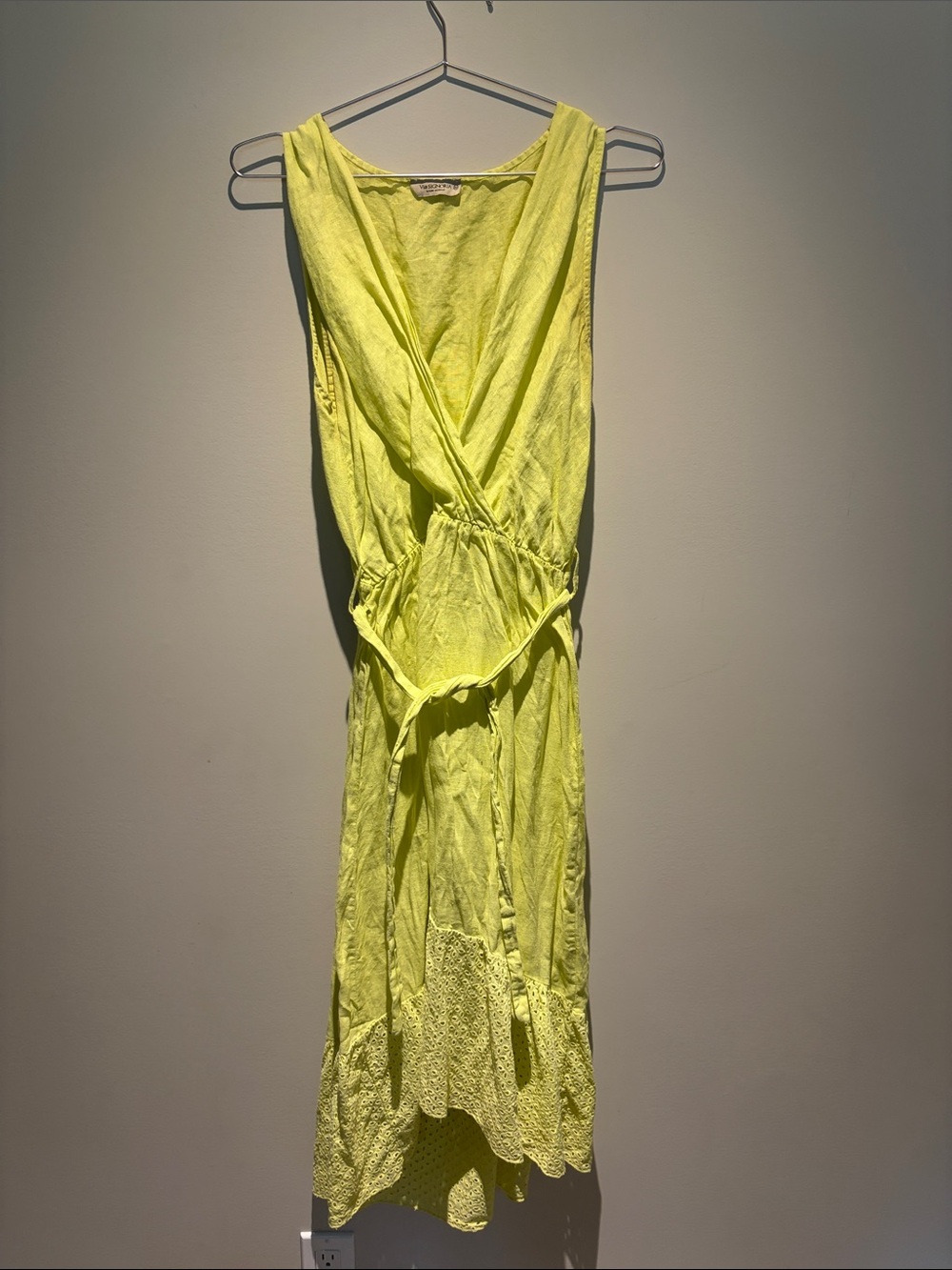 Neon Yellow Sleeveless Wrap Dress